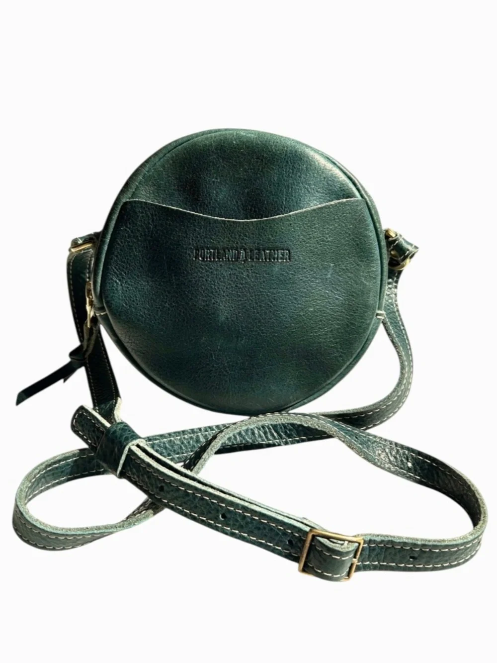 Vintage Portland Leather Round Rare Teal Green Leather Crossbody Bag